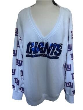 Cuce White New York Giants Sequin Fleece V-Neck  Sweat Shirt 2XL New